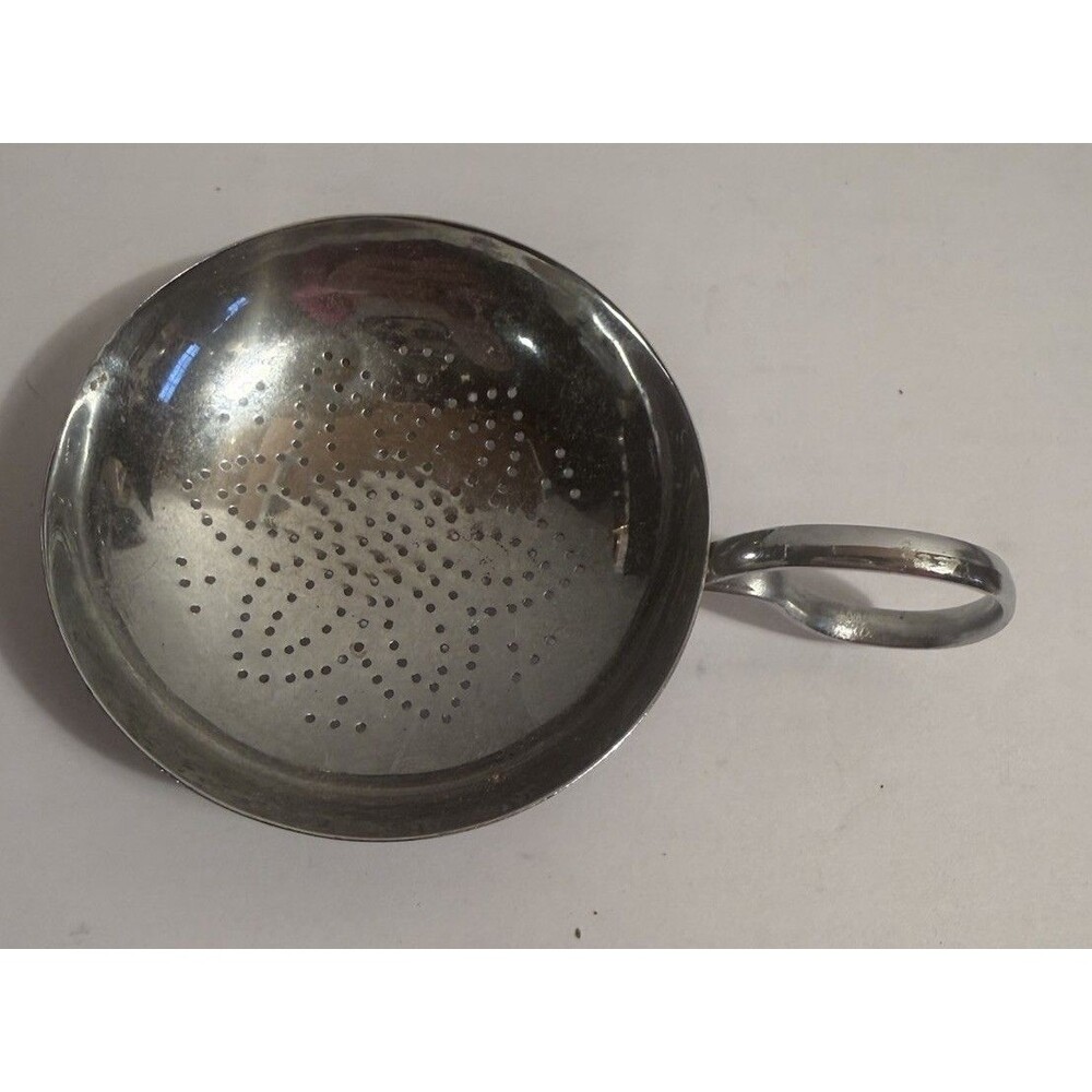 Silver Plate Tea Bag Strainer 2 Ball Feet with Handle Pierced Bottom Germany